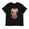 Womens Retro Oldfashioned Tattoo Heartshaped Floral Pattern Round Neck Slim Fit Short Sleeved Skin Friendly Tshirt