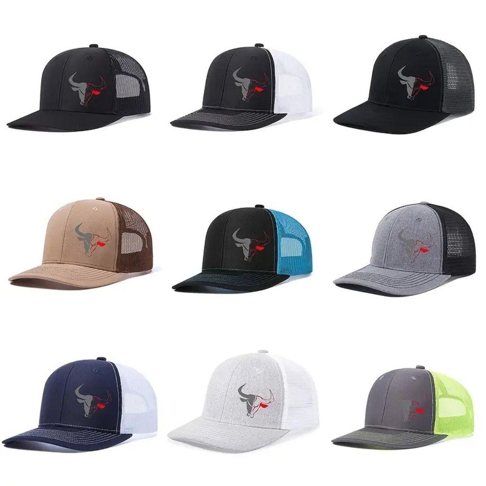 Mesh Summer Baseball Cap Bull Head Print Snapback Hats Casual Sun Hats Men Women