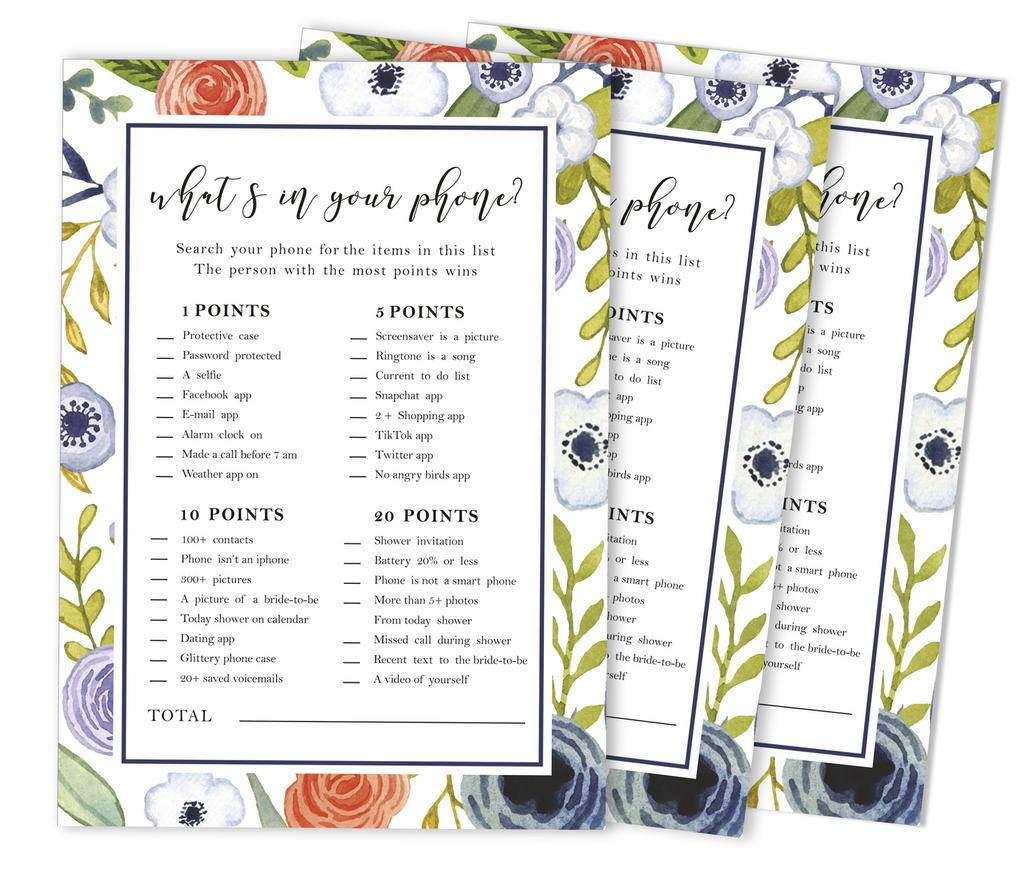 Inkdotpot 50A FloralA BingoA GameA CardsA For Bridal Wedding Shower Bachelorette Party Bulk Blank Square Fill In Gift