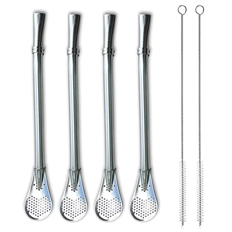 4 шт. ложки-соломинки для чая мате, бомбилья из нержавеющей стали, соломинки для питья, ложка для перемешивания, соломинки с фильтром-насадкой для коктейлей, кофе