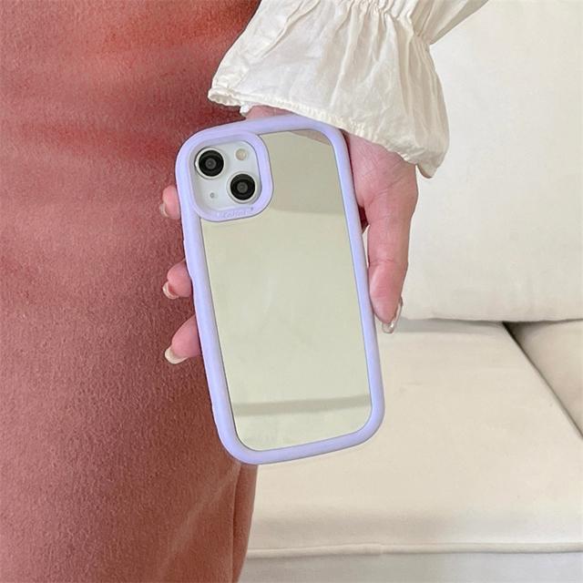 Корейский милый овальный чехол с зеркалом для макияжа Macron для Iphone 14 13 12 11 Pro Max, милый однотонный противоударный мягкий чехол на заднюю панель