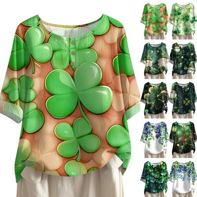 Женская модная и повседневная рубашка с рукавом 3/4, круглым вырезом и принтом