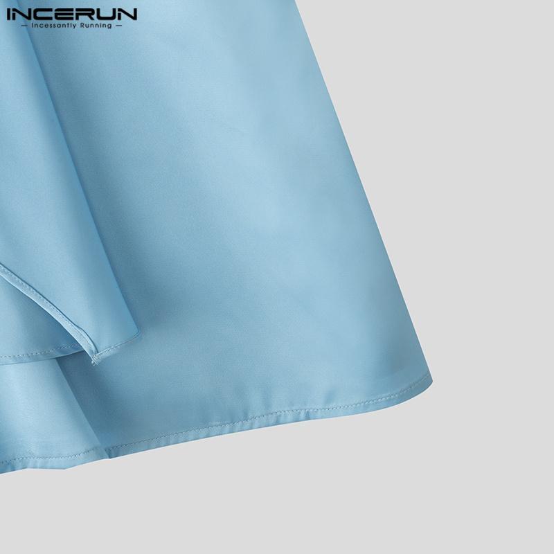 INCERUN Men Satnd Neck Short Sleeve Ireegular Layers Casual Satin T-shirts Tops