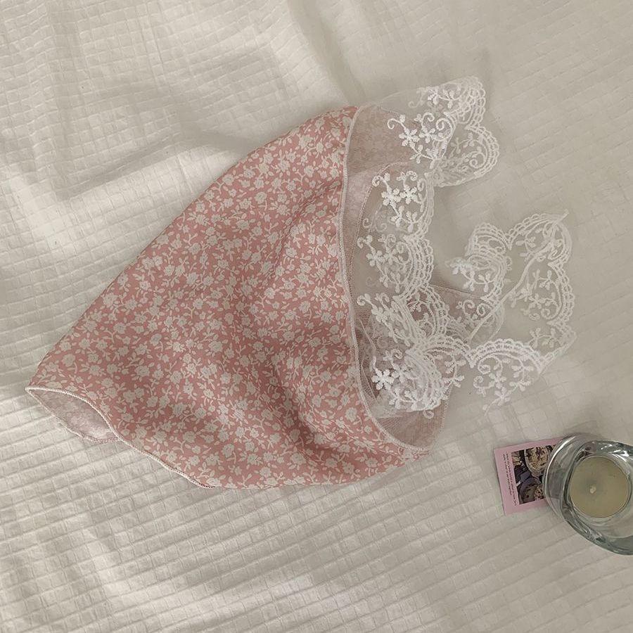Summer Ins Lace Vintage Triangular Scarf Women Floral Print Sweet Headscarf Trend Elegant Headwear Girl Y2K Jewelry Accessories