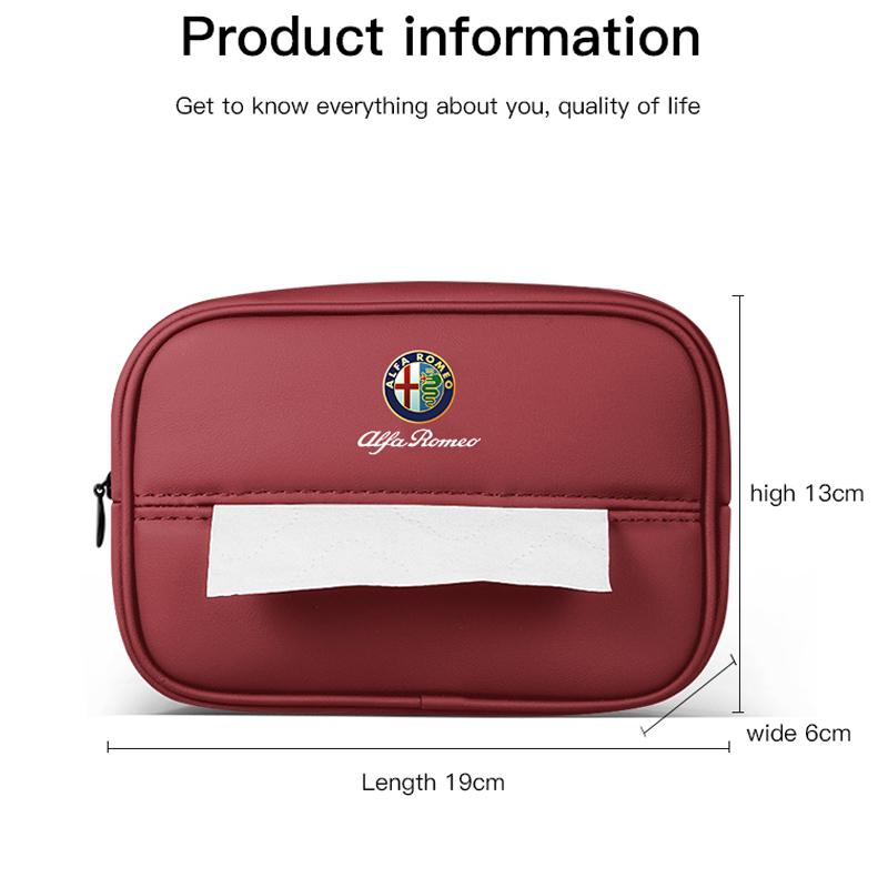 YUPR7 Car Tissue Box Holder Leather Car Armrest Napkin Case Sun Visor Backseat Bag For Alfa Romeo 4C 159 166 Spider Giulia 156 147 GT