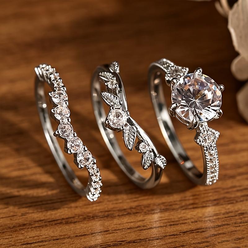 3PCS Exquisite and stylish classic round zircon wedding ring set with a special floral design/Unique Design Jewelry