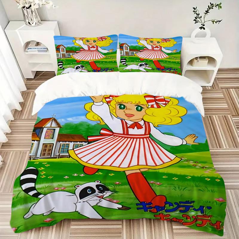 Candy Girl Raccoon Print 3Pcs Bedding Setduvet Cover With 2 Bedropillowcase Home Birthday Gift