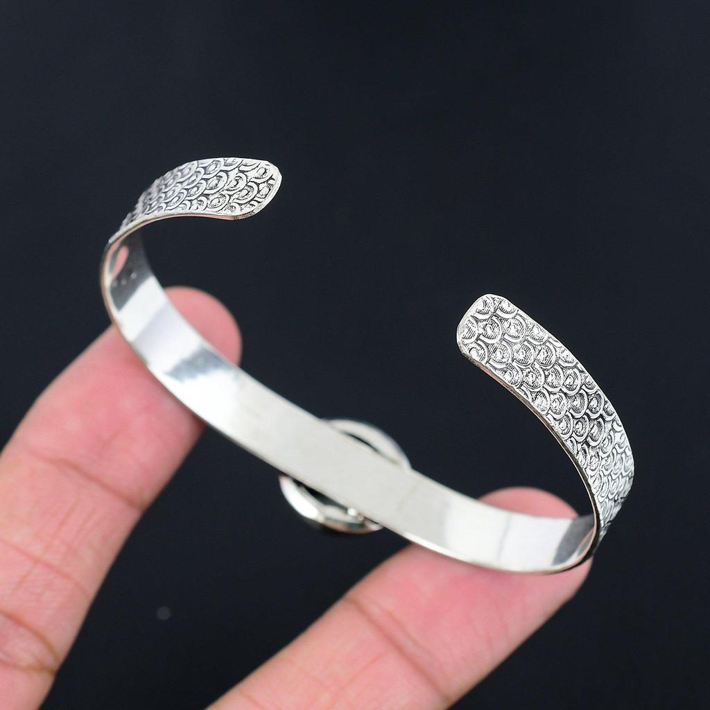 Natural Shiva Eye Shell Shell Gemstone 925 Silver Bangle Adjustable For Women
