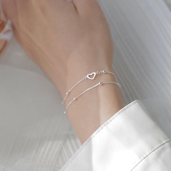 Женский браслет серебряного цвета, полированный, гальванизированный, двухслойный, медный, полое сердце, подвеска, наручные украшения