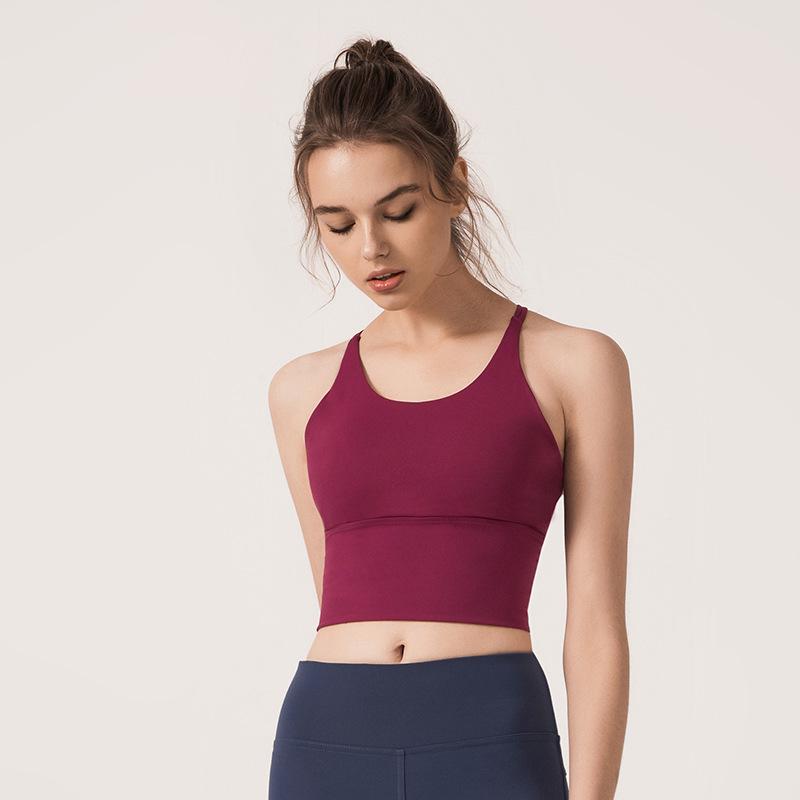 European & American Solid Color Cross-Back Sports Bra: Shockproof Yoga Vest for Women