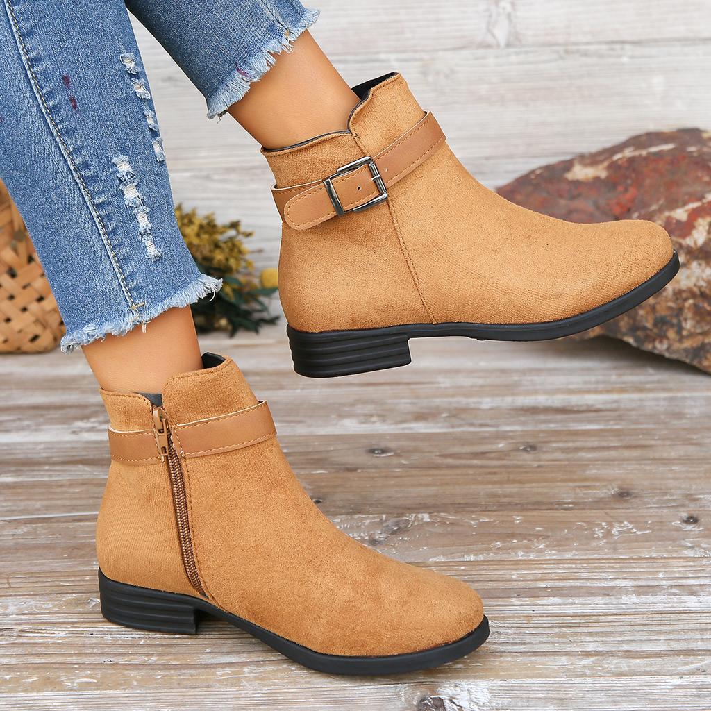 Fashion Retro Buckle Strap Ankle Boots Women New Trend Low Heels Platform Woman Boots Autumn Side Zipper Fashion Solid Shoes for Women