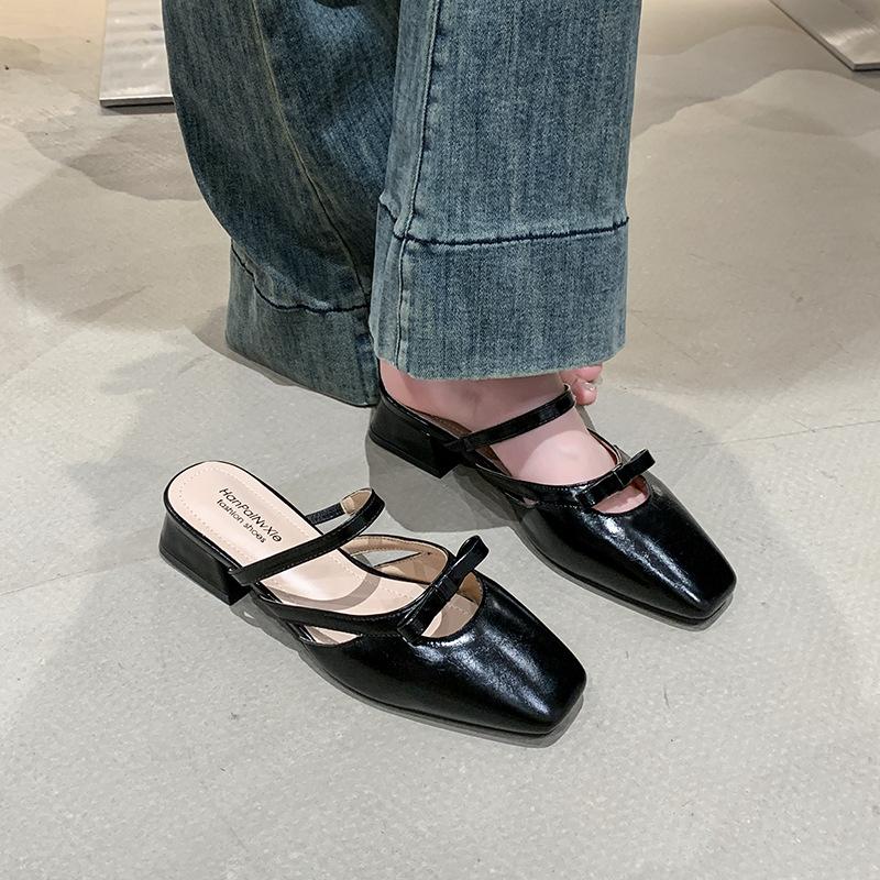 Баотоу полушлепанцы женские летние новые праздничные юбки ретро толстый каблук сандалии