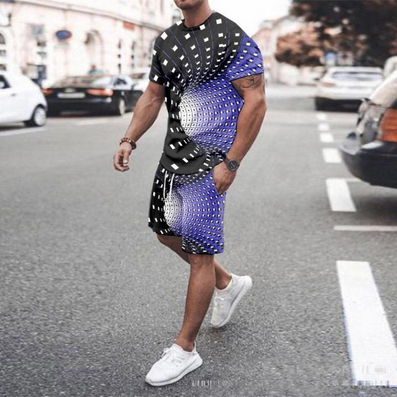 Мужская мода, новый спортивный комплект, летние повседневные освежающие шорты с 3D покерным принтом и короткими рукавами, топ большого размера в стиле Y2K