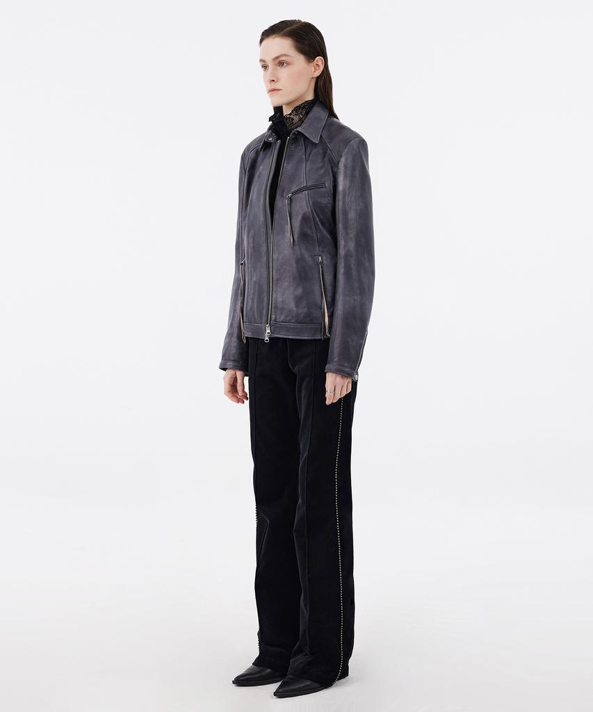 Youth Two-Tone Leather Jacket - Charcoal Gray