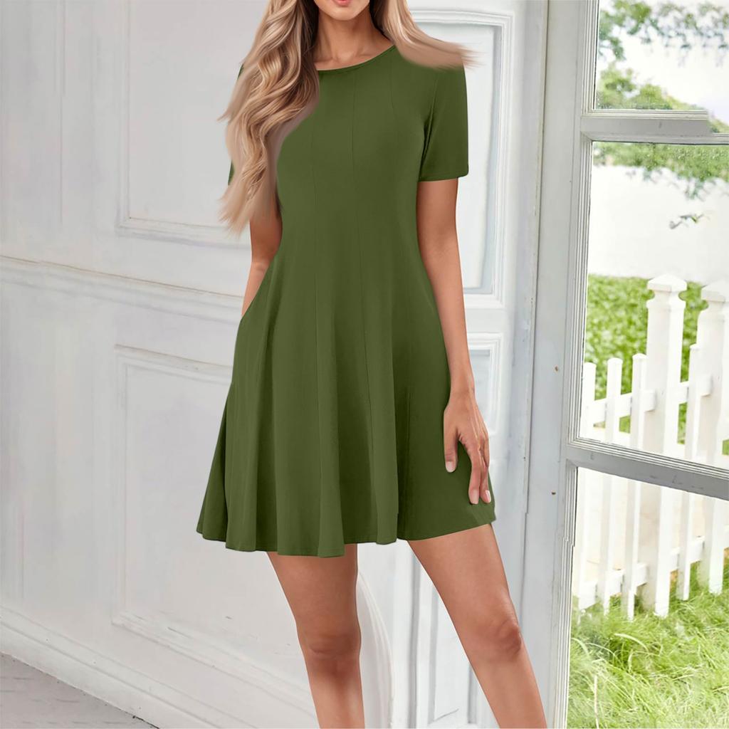 Женское повседневное модное круглое платье с коротким рукавом и короткими рукавами
