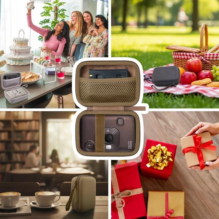 co2CREA Compatible FUJIFILM Instax Mini LiPlay HM1/LiPlay+ Storage Case Brown (Case Only) 6.22 x 4.56 x 2.56 inches
