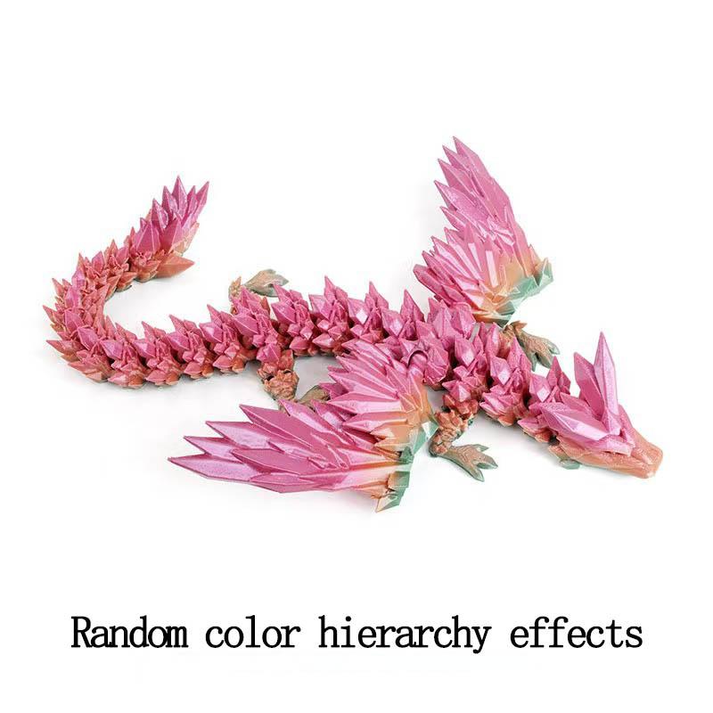 3D Printed Dragon Colorful Gem Dragon Figurines Movable Joint Rotatable Articulated Dragon Crafts Desktop Western Style Ornament