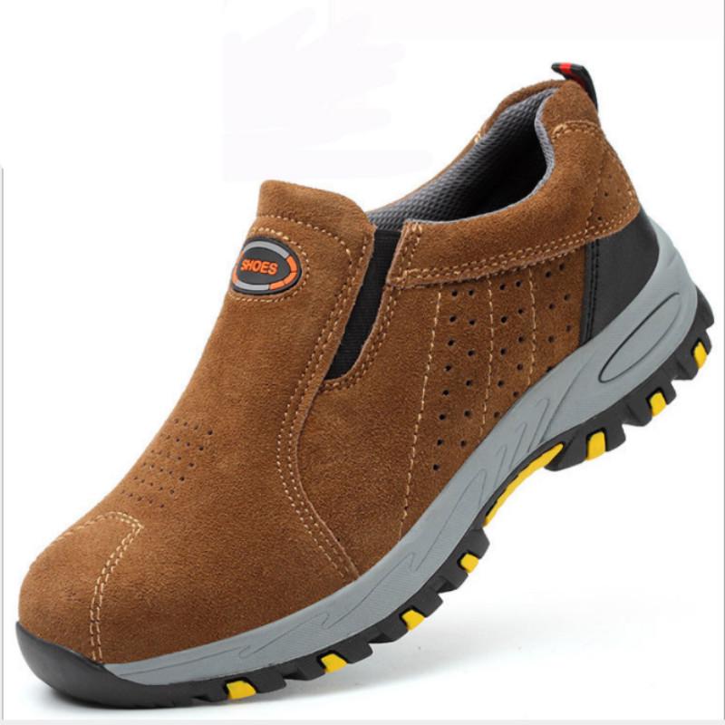 Модная безопасная рабочая обувь со стальным носком, мужские дышащие повседневные ботинки без шнуровки, мужская страховочная обувь с защитой от проколов