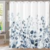 Watercolor Navy Blue Wildflower Eucalyptus Leaf Print Waterproof Mildew Resistant Polyester Shower Curtain