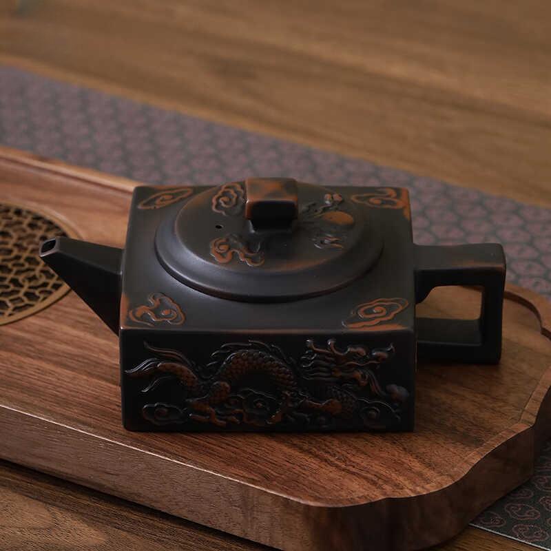 Чайник с резьбой в виде дракона из фиолетовой керамики Цзяньшуй, расписанный вручную, старинный рельефный чайник, домашний чайник, чайный сервиз кунг-фу