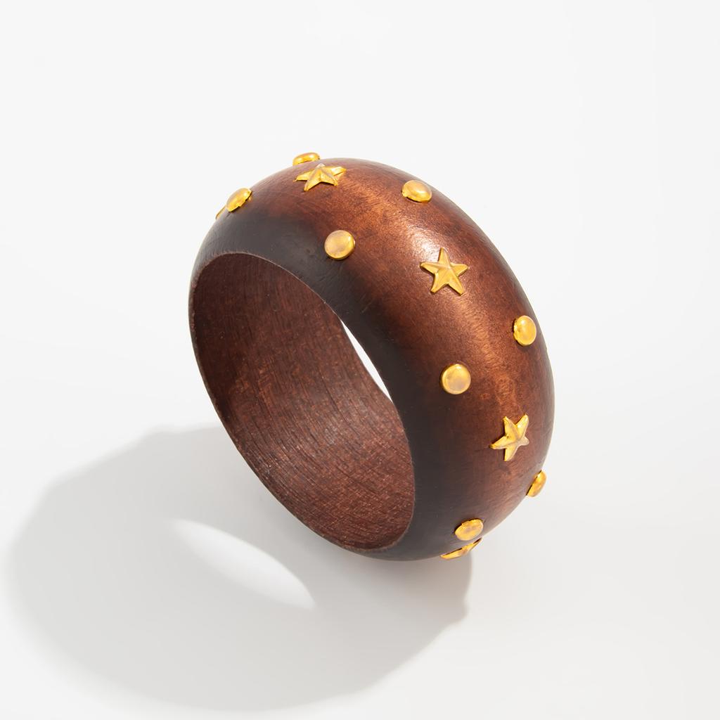 Ретро Мода Пятиконечная Звезда Клепка Деревянный Браслет Манжеты Y2k Панк Стиль Геометрический Винтажный Браслет Ювелирные Изделия Мода Хип-хоп Гранж Pulseras Mujer