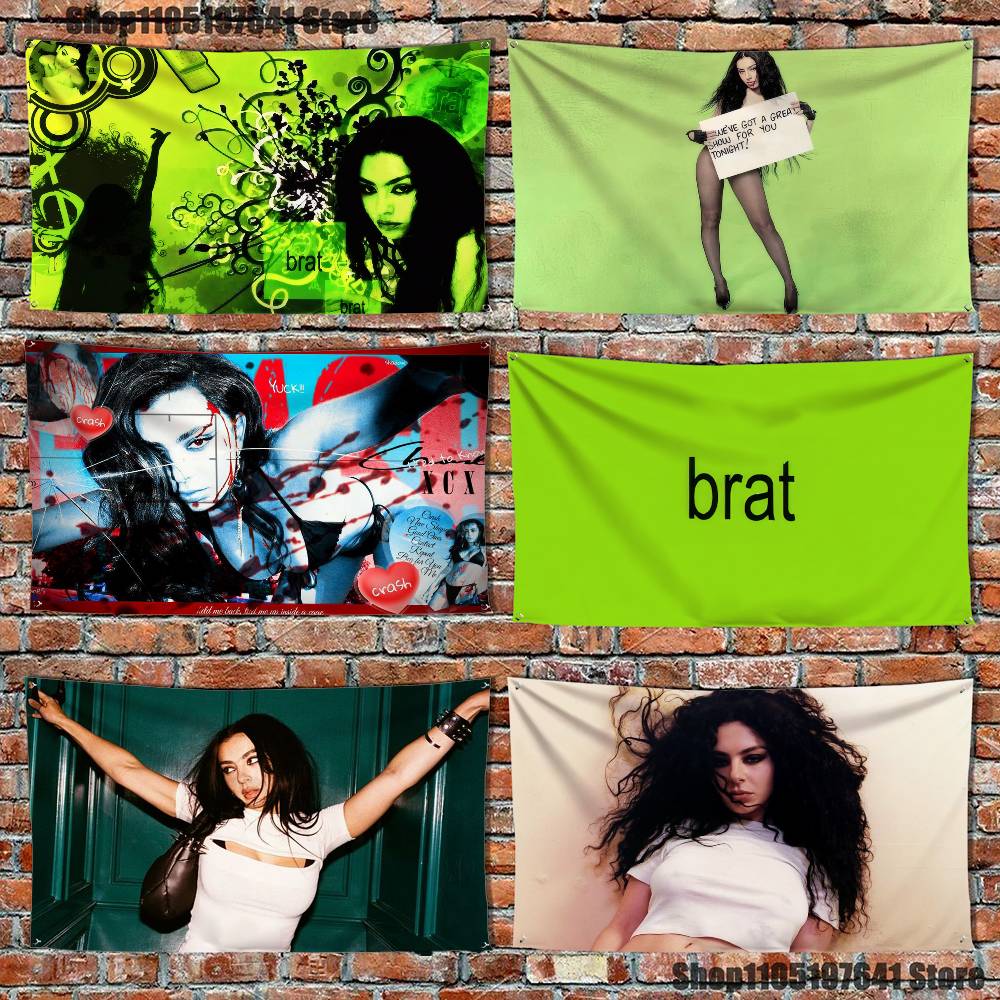 Тканевый баннер-флаг Charli XCX Brat Для спальни, улицы, гостиной, ресторана, бара, настенный декор, вечеринки