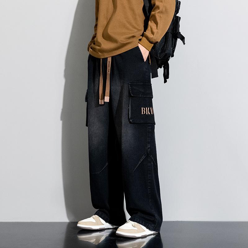 Мужские американские винтажные джинсы весна-осень новая мода уличный дизайн чувство широких брюк