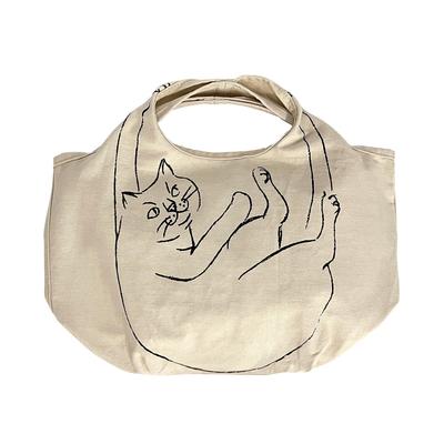 1191 Кошачий узор Хлопковая маленькая эко-сумка NA Lou Shopper Mini Marche [Rootote] (слоновая кость)