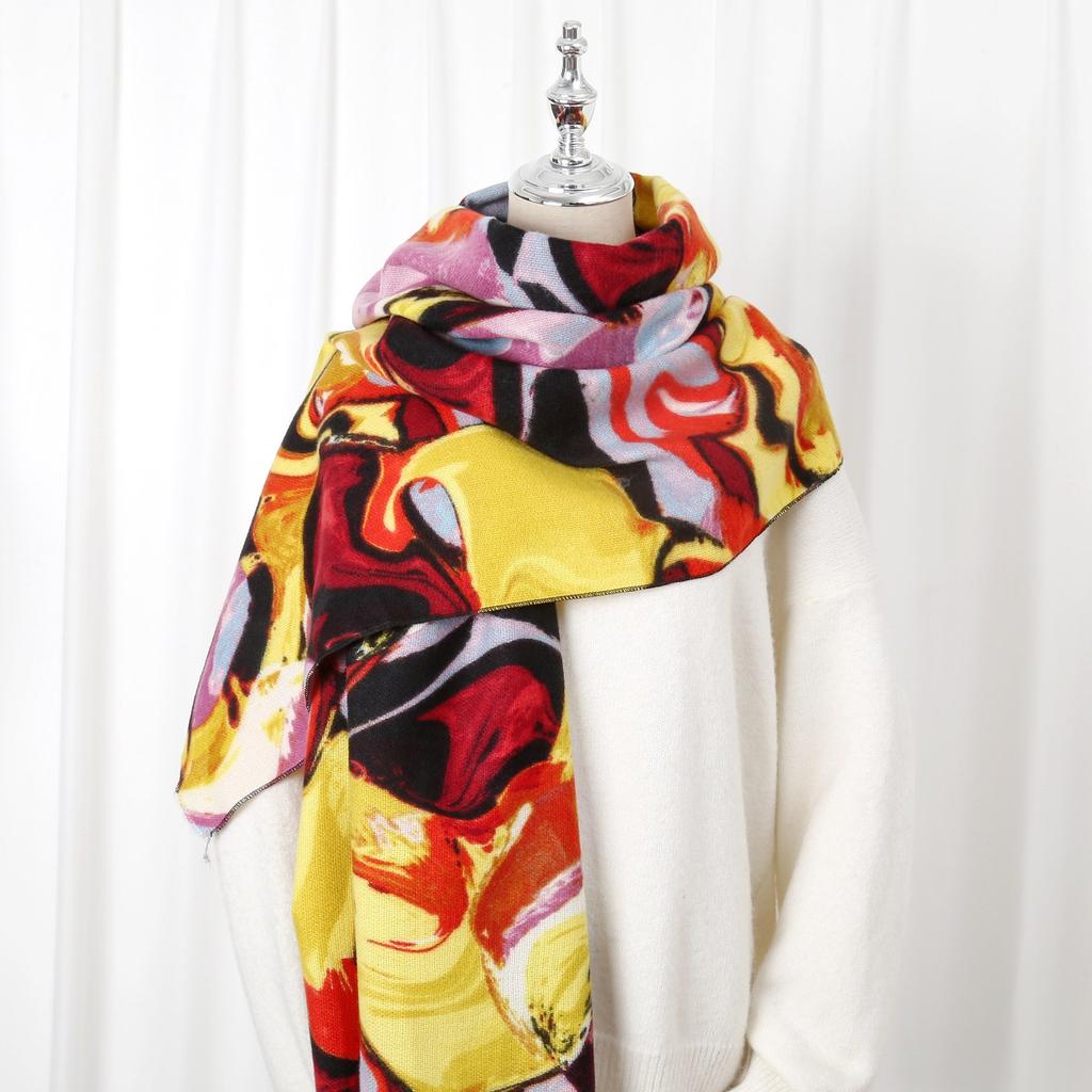 2024 Autumn/Winter New Printed Cashmere Like Long Scarf Shawl Women'S Warm Scarf Shawl Thickened With Velvet