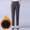 Autumn Winter Women Plus Fleece Casual Plaid Pencil Pants Korean Fashion Streetwear Clothing High Waist Warm Straight Trousers