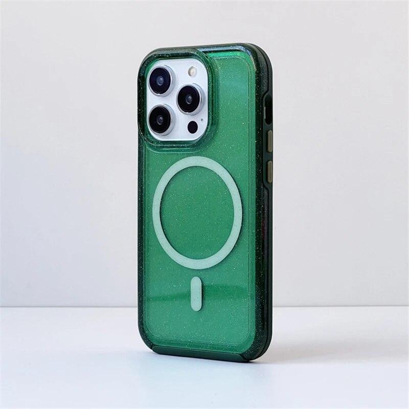 Магнитный чехол с флуоресцентным блеском для IPhone 15 14 Pro Max 12 11 Pro Max, прозрачный силиконовый бампер ярких цветов, чехол для беспроводной зарядки