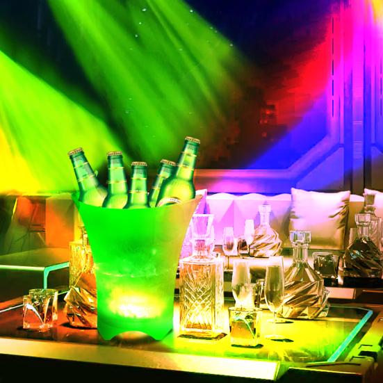 Ведро для льда со светодиодной подсветкой, 5 л, большая емкость, автоматическое, 7 цветов, ведро для льда с подсветкой, питание от батареи, вечеринка/дом/бар/КТВ, клуб, ведро для вина, ведро для льда, контейнер для пивных напитков