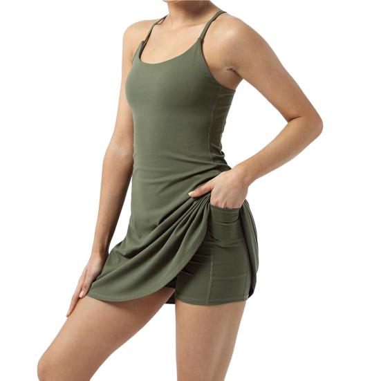Женское теннисное платье без рукавов с шортами и карманами, на тонких бретельках, с вырезом-борцовкой, мини-платье, спортивные платья для гольфа, бега