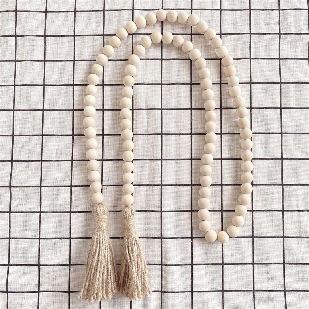 Nordic Wood Beads Garland with Tassel Farmhouse Beads Rustic Country Kids Home Wall Decor