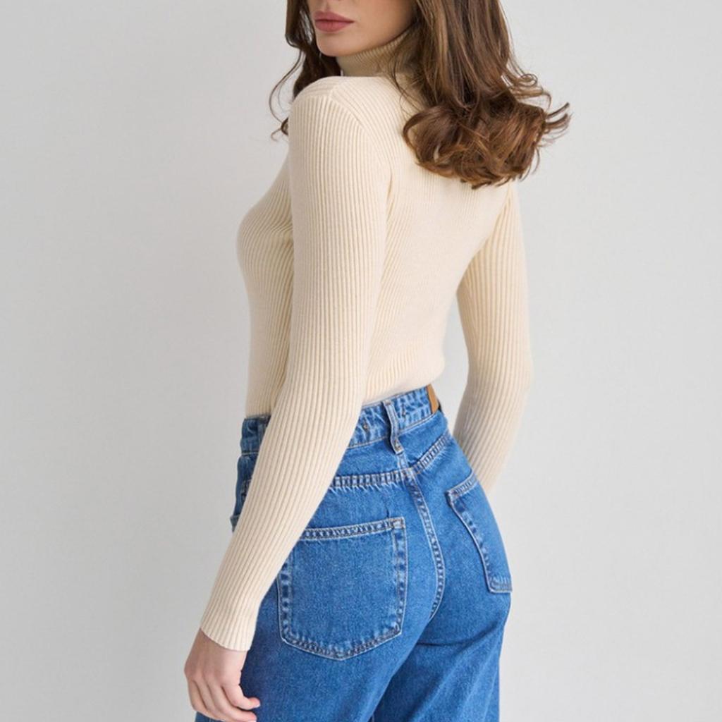 Женский цветной свитер с высоким воротом, длинными рукавами, пуловер, вязаный базовый топ, футболка