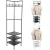 Угловая вешалка для одежды для спальни, отдельно стоящая вешалка для пальто с 3-я полками для обуви и хранения и 10-ю подвижными крючками, металлическая полка-органайзер