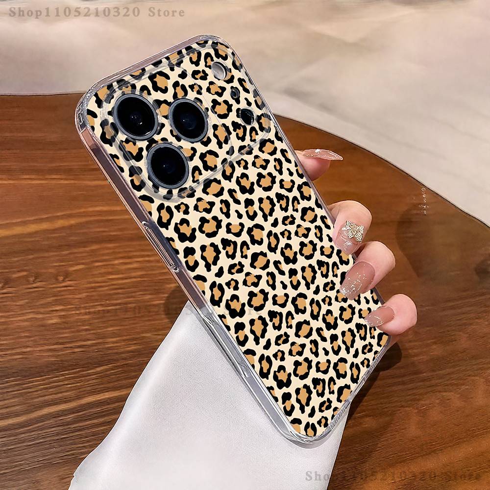Модный Чехол для Телефона с Принтом Тигра и Леопарда для iPhone17 16 15 14 13 12 11 Pro Max Plus Mini Прозрачный Полностью Защищающий Заднюю Крышку Силиконовый Мягкий Чехол