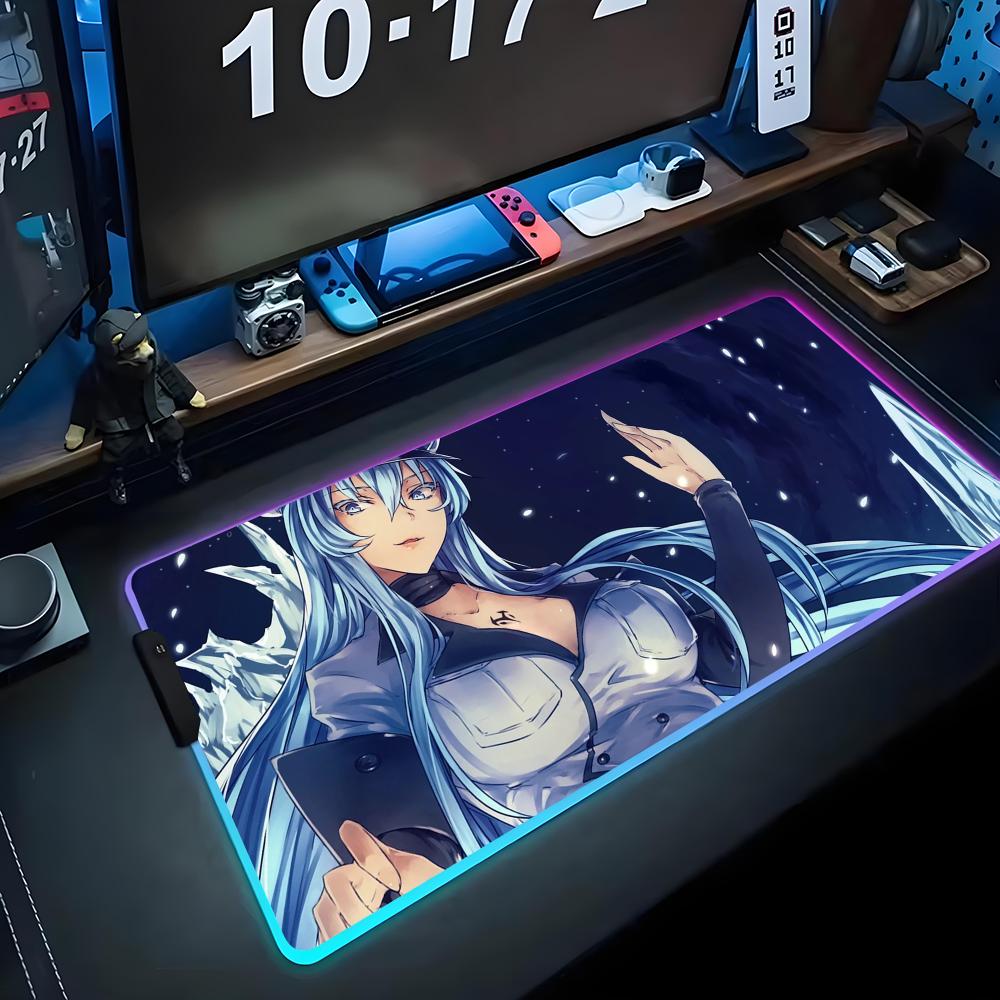 Esdeath Коврик для мыши RGB Игровой коврик для мыши Большой светодиодный коврик Настольный коврик для ПК Светящийся коврик для мыши Большие коврики для клавиатуры Настольный ковер с подсветкой