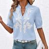Женская летняя новая модная блузка с V-образным вырезом, из чистого хлопка, с вышивкой, с коротким рукавом, в повседневном стиле