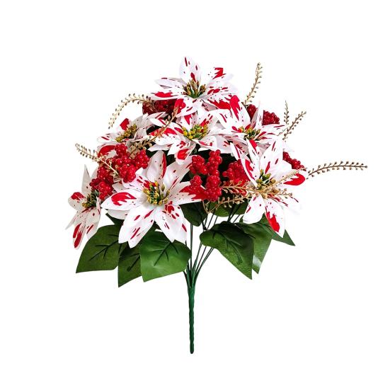 Seasonal Floral Decorations Artificial Poinsettia Flowers, Christmas Fake Berry Centerpiece, Fade-Resistant Dieffenbachia Plants Red And White