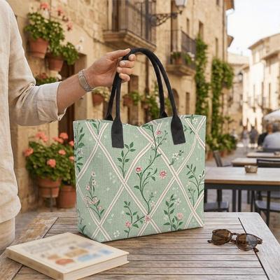 Floral Print Tote Bag Large Capacity Canvas Shoulder Bag for Daily Use