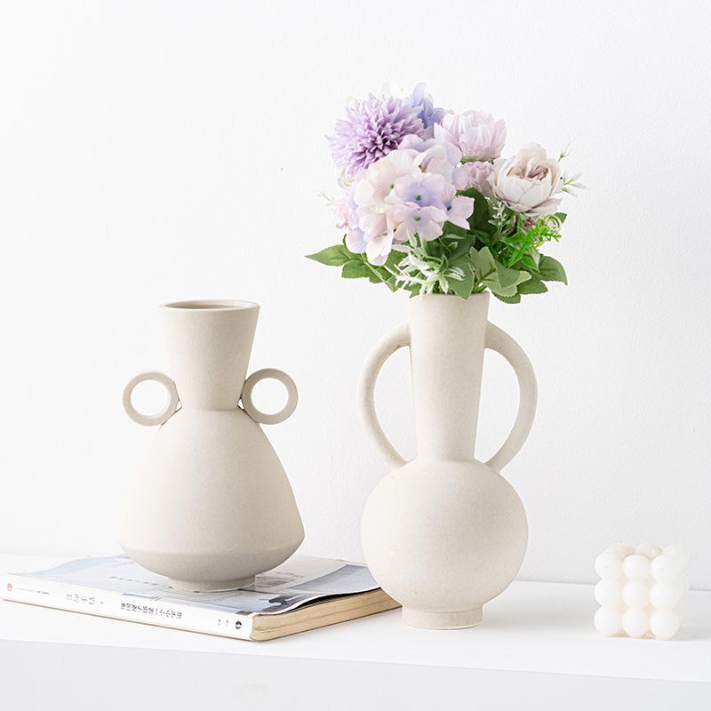 Creative Binaural Plain-Fired Ceramic Vase Light Luxury Home Soft Decoration Interior Decoration Ornament Gift Flower Arrangement Device