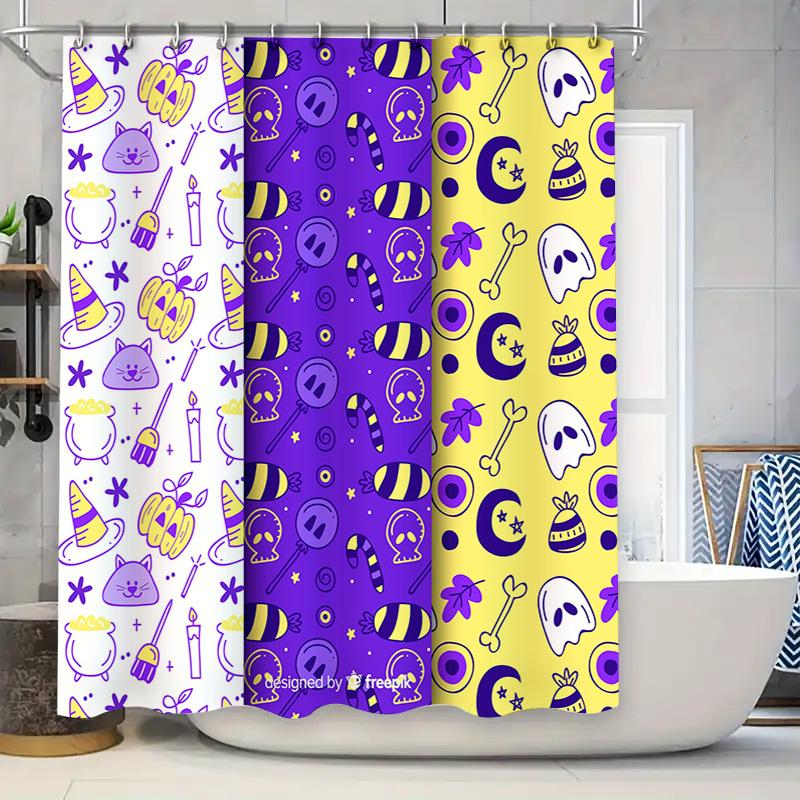 Halloween Party Decor Shower Curtain Sets Halloween Print Home Decoration Waterproof Washable Solid Colors Bat Ghost Skull