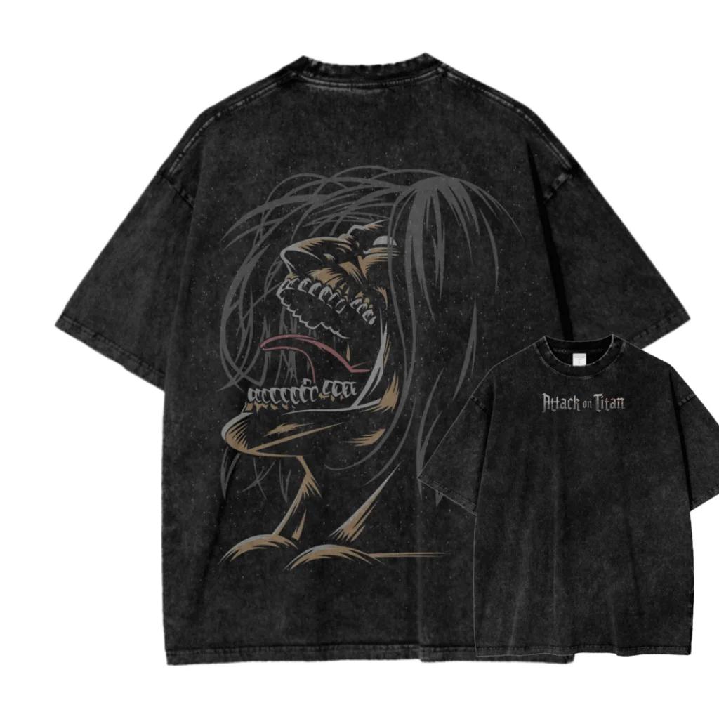 New ACID WASH TEE Attack on Titan Printed Tshirt Mens and Womens Washed Tshirt High Quality Vintage Cotton Tshirt Top