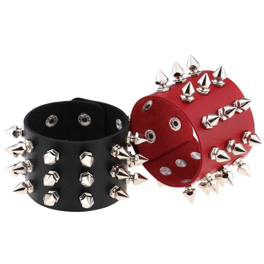Erotic European and American punk non-mainstream exaggerated bracelets, tapered pointed rivets, three-row leather bracelets, bracelets, bracelets