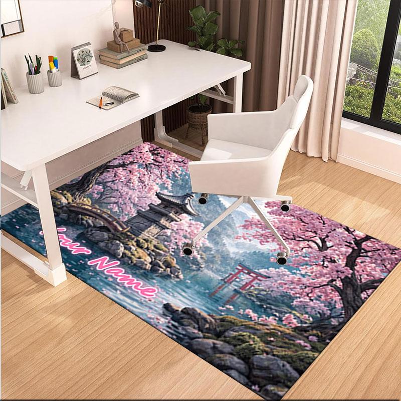 1PC Custom Name Cherry Blossom Serenity Theme Floor Mat Ideal for Living Room, Game Rooms, Office, Bedroom,Floor Mat Playful Design
