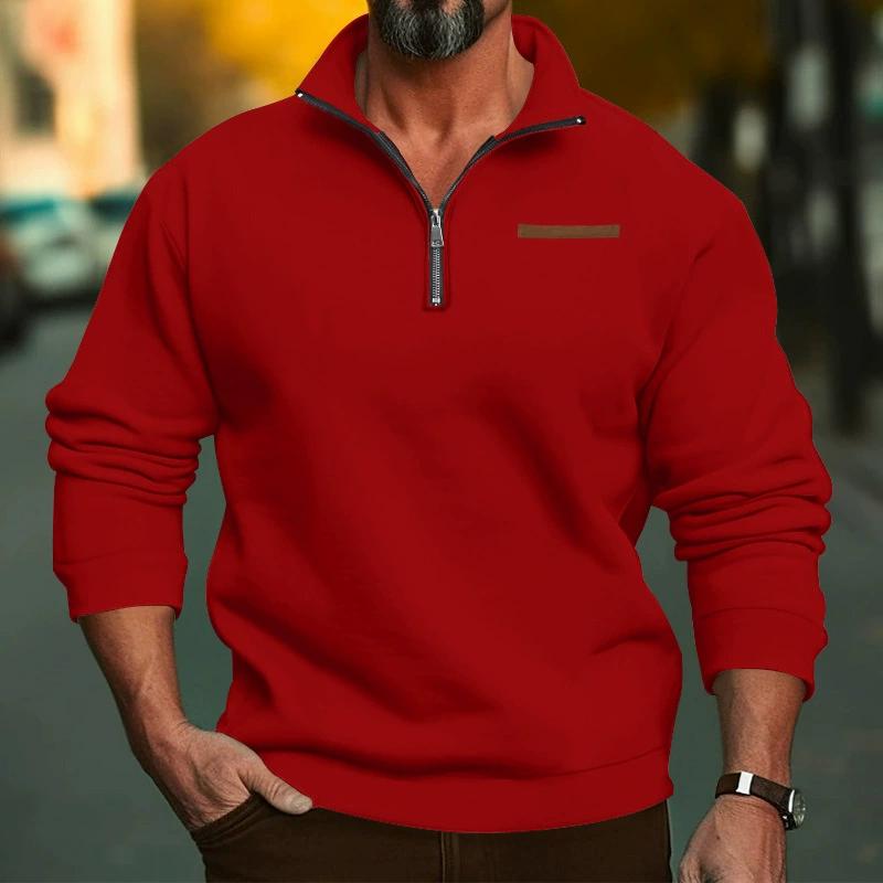 Мужской повседневный пуловер большого размера с полумолнией, на подкладке, с воротником-стойкой, в нескольких однотонных цветах