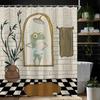 Funny Retro Frog Printed Shower Curtain Cute Vintage Animal Plant For Bathroom Decor