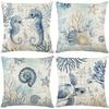 New Summer Marine Life Pillow Case Seahorse Shell Linen Printed Home Sofa Pillow