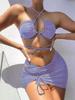 1011 new European and American sexy lace-up three-piece bikini solid color multi-color swimsuit women's wholesale sports model